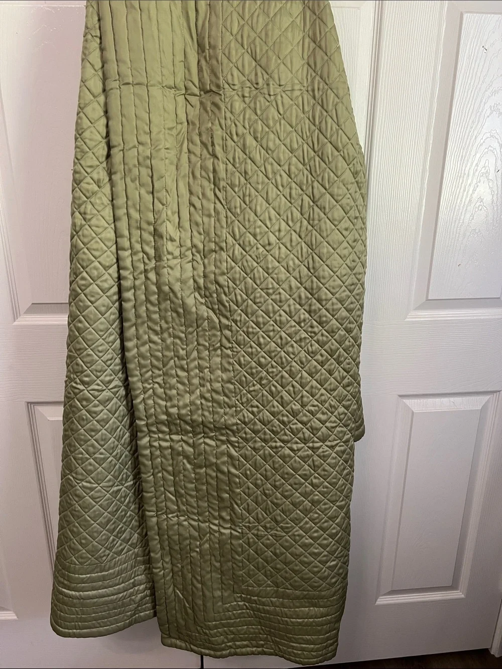 Source Unknown Olive Green Quilted Satin Cover-91 inch by 84 inches